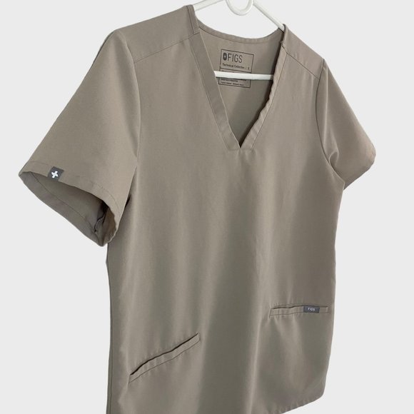Figs Technical Collection Casma Three-Pocket Scrub Top Women's Small Tan V-Neck - Picture 4 of 10